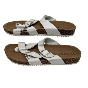Womens White Just Be Cork Footbed Sandals Size 8 Adjustable Buckle Straps